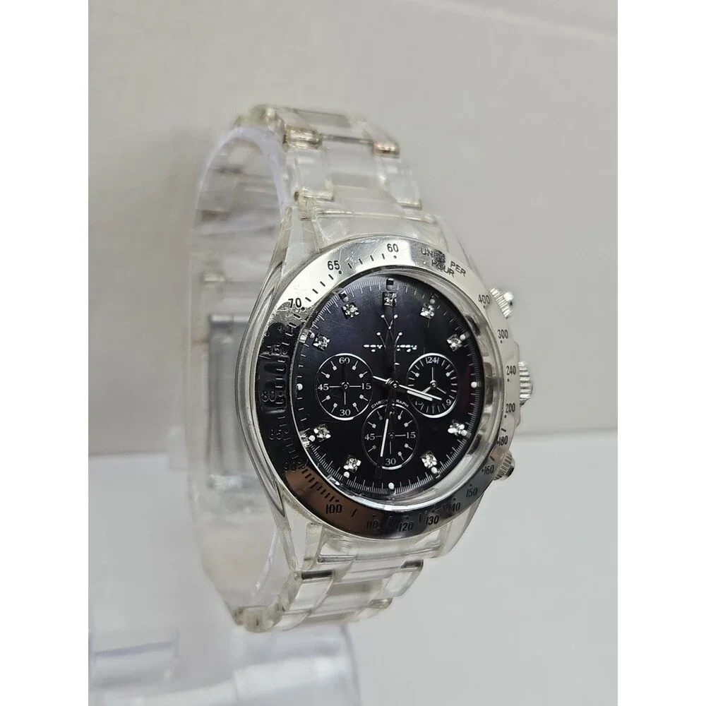 ToyWatch Unisex Black Mother Of Pearl Chronograph Clear Watch New Battery